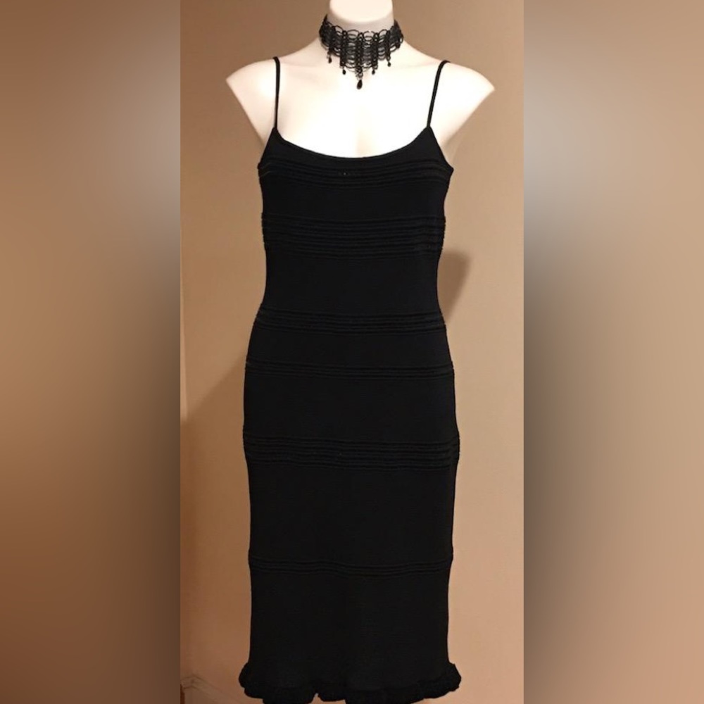 ST. JOHN Formal, Black Beaded, Spaghetti Strap Evening, Cocktail Dress Sz. 8